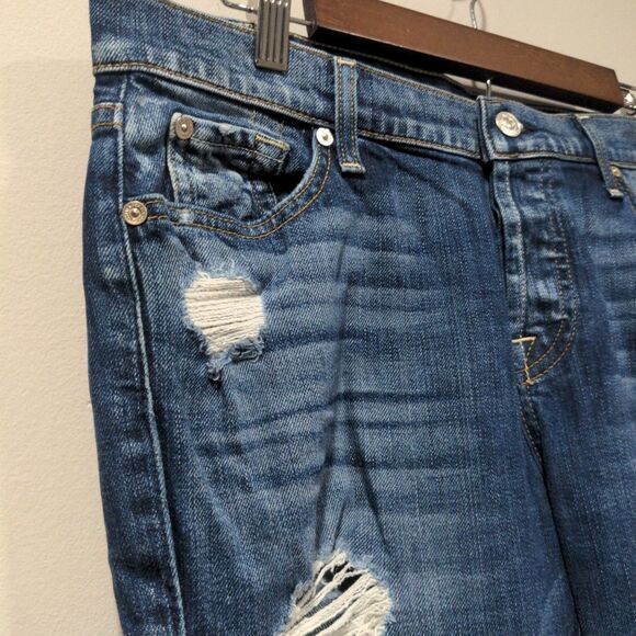 7FAMK Womens Josefina Skinny Boyfriend Distressed Jeans Size 30 Blue Button Fly - Picture 4 of 13
